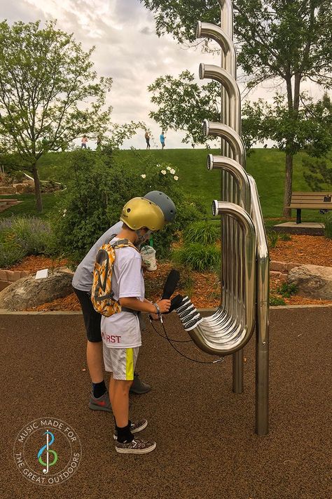 Make some amazing 'bluesy' sounds on these huge outdoor slap tubes. Tuned to a blues scale our stainless steel Tembos are interactive, sculptural musical fun Outdoor Musical Instruments, Playgrounds Architecture, Urban Ideas, Sound Sculpture, Urban Playground, Kids Play Spaces, Outdoor Gathering Space, Sound Installation, Outdoor Music