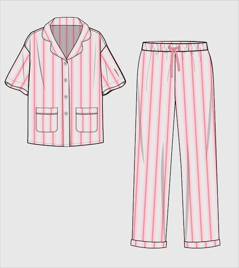 Vector kid girls and teen girls stripe p... | Premium Vector #Freepik #vector Pajamas Drawing, Sketch Images, Sleepwear Fashion, Girls Stripes, 1970s Fashion, Fashion Design Sketches, Pajama Top, Teen Girls, Top Pattern