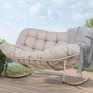 Patio Rocking Chair, Outdoor Oversized Chair, Oversized Rocking Chair, Cozy Outdoor Chair, Comfortable Reading Chair, Outdoor Chairs Comfortable, Comfy Patio Furniture, Rocking Loveseat, Cozy Outdoor Seating