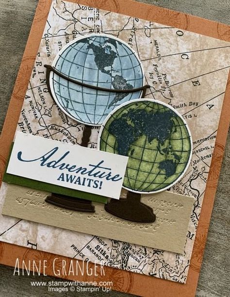 Beautiful World Bundle from World of Good Suite by Stampin' Up! Stampin Up 2020 2021, Stampin Up Karten, Travel Scrapbook Pages, Clay Stamps, A Globe, Earth Globe, Masculine Birthday Cards, Retirement Cards, Male Cards