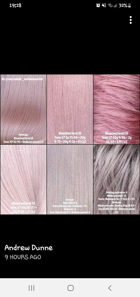 Pink Wella Formula, Pink Toner For Blonde Hair Wella, Wella Color Formulas Pink, Pink Hair Formula Redken, Dusty Rose Hair Color Formula, Rose Gold Wella Formula Colour, Shades Eq Pink Formula, Pink Hair Formula, Rose Gold Hair Color Formula