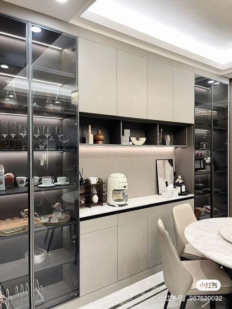 Dinning Crockery Cabinet, Crockery Unit Dining Room, Tall Crockery Unit, Glass Cupboard Design, Cutlery Unit, Storage Ideas For Kitchen, Crockery Unit Design Dining Rooms, Storage Cabinet For Kitchen, Crockery Storage