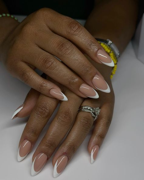 Happy Friday 🫂 #dovenailsbysharon Creative French Manicure, Gel Nails French Tip Color, French Oval Nails Design, Ombre Almond Shaped Nails, French Nails 2024, Wedding French Tip Nails, Gel X French Tip Nails, Medium Almond French Tip, Oval French Nails