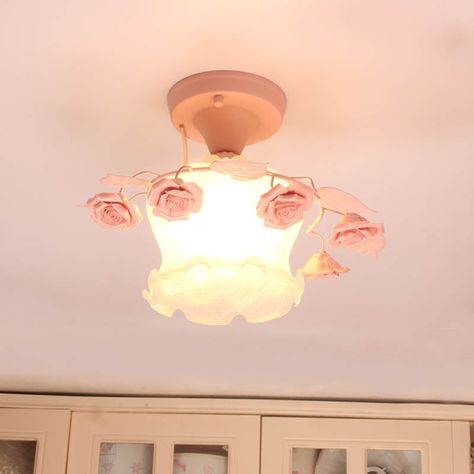 Ruffle Frosted White Glass Semi Flush Mounted Light Pastoral Style 1-Light Dining Room Ceiling Lighting in Pink/White/Blue Pink Living Room Decor, Shabby Chic Colors, Dining Room Ceiling Lights, Chic Living Room Decor, Styl Shabby Chic, Shabby Chic Stil, Dining Room Ceiling, Estilo Shabby Chic, Bedroom Wall Colors