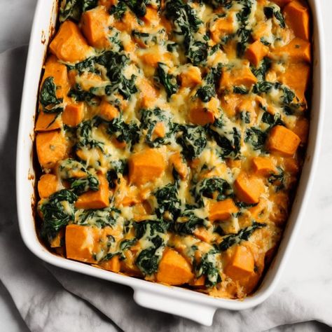 Sweet Potato & Spinach Bake Recipe | Recipes.net Potato And Spinach Casserole, Sweet Potato Dinner Casserole, Chicken Spinach Sweet Potato Recipes, Easy Dinner Sweet Potato, Sweet Potato Spinach Soup, Spinach And Sweet Potato Recipes, Savoury Sweet Potato Casserole, Spinach Sweet Potato Recipes, Sweet Potato Asparagus Recipes