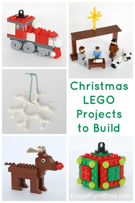 Five Christmas LEGO Projects to Build - With Instructions!  Train ornament, nativity set, snowflake ornament, Rudolph, and cube ornament.  The post has links to more Christmas ideas too. Lego Christmas Ornaments, Christmas Lego, Lego Christmas Tree, Invites Birthday, Diy Christmas Videos, Diy Lego, Train Ornament, Lego Christmas, Lego Activities