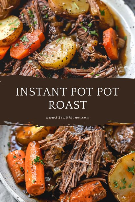 This juicy and tender Instant Pot pot roast with potatoes and rich gravy is the ultimate family-friendly comfort food! With easy one-pot prep, you can have this nostalgic meal on the table in just about an hour. Best Instant Pot Pot Roast Recipe, Roast Potatoes Carrots Instant Pot, Pot Roast In An Instant Pot, Tender Roast In Instant Pot, How To Make A Roast In An Instant Pot, Instant Pot Potroast, Good Pot Roast Recipes, Instant Pot Roast And Potatoes Easy, Instant Pot Roast Potatoes