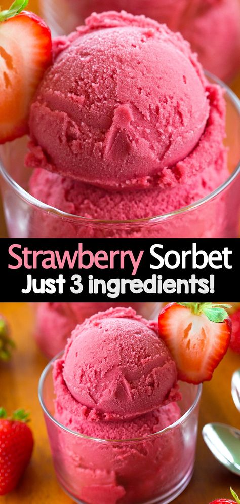 Easy 3 Ingredient Strawberry Sorbet Recipe Easy Strawberry Ice Cream 3 Ingredients, Healthy Strawberry Ice Cream Recipes, Sorbet Creami Recipes, Frozen Fruit Recipes Healthy, Frozen Fruit Sorbet Recipes, Healthy Cold Desserts, Strawberry Powder Recipes, Creami Sorbet Recipe, Easy Sorbet Recipes