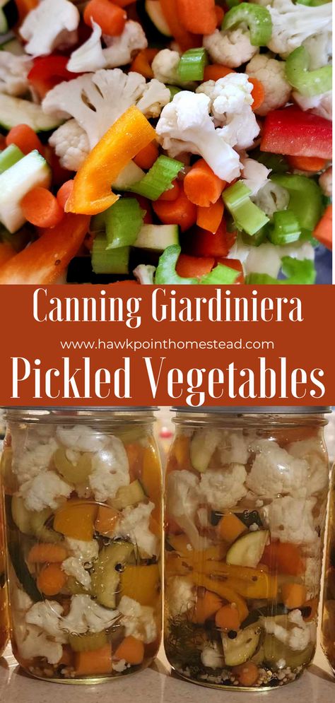 This pickled cauliflower canning recipe gives a whole new meaning to pickles! I have recently learned you can pickle so many different kinds of vegetables. Cauliflower is one of the greatest vegetable you can pickle. It turns out so tasty and still quite crisp and crunchy! Pickled cauliflower are a great addition to any appetizer spread or relish tray, and can be served with basically anything Hot Cauliflower Canning Recipes, Hot Pickled Veggies, Pickling Cauliflower And Carrots, Pickles Vegetables Recipe, Pickles Veggies Recipe, Pickle Okra Recipe Canning, Pickled Veggies Recipe Jars, Canning Pickled Veggies, Canning Pickled Cauliflower