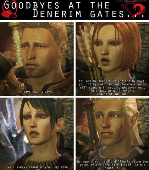 Dragon Age: Origins, romance goodbyes at the Denerim gates, before going to fight the Archdemon Dragon Age Origins Morrigan, Dragon Age Alistair, Dragon Age Memes, Dragon Age Funny, Dragon Age Romance, Dragon Age Characters, Grey Warden, Dragon Age 3, Dragon Age Series