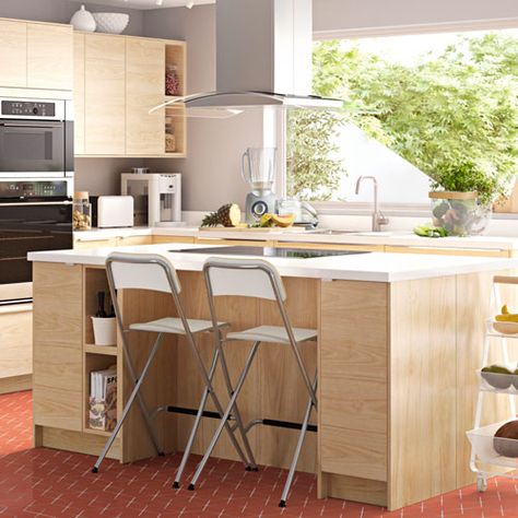 ASKERSUND IKEA kitchen with FRANKLIN bar stools Askersund Ikea Kitchen, Askersund Ikea, Ikea Askersund, Ikea Kitchen Cabinets, Red Floor, Independence Hall, Apartment Style, Upstairs Bathrooms, Floor Colors