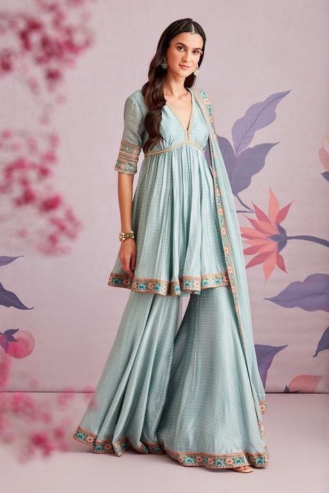 AMBROSIA IN BLUE - 16 / 14 / Short Short Anarkali, Ridhi Mehra, Blue Anarkali, Silk Anarkali, Kurta Patterns, Cotton Kurti Designs, Designer Dresses Casual, Net Dupatta, Anarkali Dress