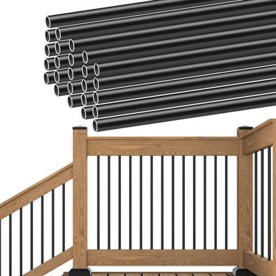 This 26" round aluminum baluster can be used to build a 36" wood and composite deck railings, creating a stable, stylish look. It can be easily cut to different heights to suit various needs. In addition, its 3/4" diameter allows it to be compatible with most baluster connectors or shoes on the market | Muzata Aluminum Round Railing Hollow for Wood and Composite Deck 4.0 x 4.7 x 27.3 in | MZZ1524 | MZAT1050 | Wayfair Canada Composite Wood Deck, Round Stairs, Deck Balusters, Aluminum Balusters, Composite Deck Railing, Aluminum Handrail, Stair Spindles, Metal Handrails, Stair Banister