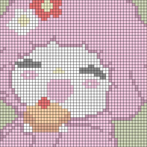 Crochet Alpha Pattern Sanrio, Hello Kitty Pixel Grid, Rainbow Alpha Pattern, Sanrio Grid Pattern, Pixel Grid Crochet Patterns, Pixel Grids Crochet, Grid Art Ideas, Sanrio Alpha Pattern, Alpha Grid Pattern