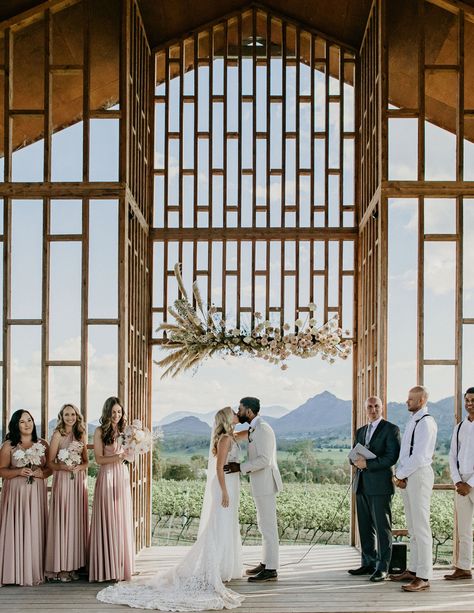 An Open-Air Chapel Set the Tone for This Earthy, Relaxed Wedding in Queensland, Australia Open Air Chapel, Open Air Wedding, Glass Chapel, Wedding Chapels, Bohemian Weddings, Martha Weddings, Australia Wedding, Relaxed Wedding, Wedding Hall