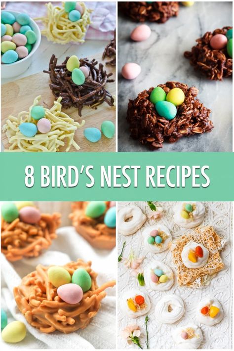 8 Fun Bird's Nest Recipes For Easter | Food Bloggers of Canada - mine  is one of them :-D http://www.foodbloggersofcanada.com/2017/04/8-birds-nest-recipes-perfect-for-easter-treats/ Easter Birds Nest Treats, Birds Nests Recipe, Edible Bird's Nest, Birds Nest Cookies, Easter Birds Nest, Recipes For Easter, Easter Egg Nest, Easy Easter Treats, Passover Desserts