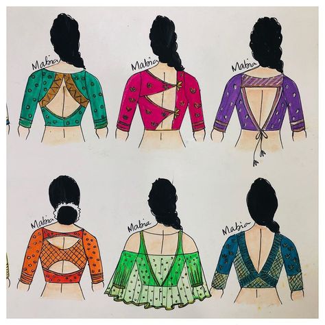 727 Likes, 3 Comments - Mabia boutique (@mabia_mb) on Instagram: “Showcasing our vivid collection of colorful handworked cum pattern blouses!!! We are here to…” Blouse Sketch Design, Blouse Design Sketch, Blouse Illustration, Full Sleeves Blouse Designs, Aari Blouses, Blouse Drawing, Pattern Blouses, Lace Blouse Design, Clothing Pattern Design