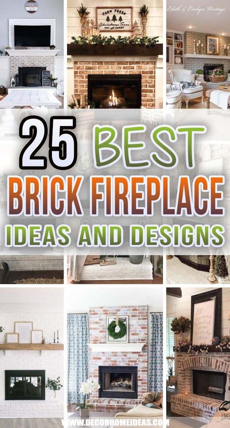 Refacing Fireplace Brick, Brick Fireplace With Cabinets On Each Side, Living Room Designs With Red Brick Fireplace, Old Brick Fireplace Makeover Modern, Changing Brick Fireplace, Shiplap Above Brick Fireplace, Refacing A Brick Fireplace, Redo Old Fireplace Ideas, Tv Over Brick Fireplace Ideas