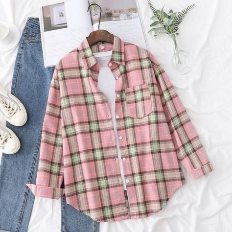 9aa42b31882ec039965f3c4923ce901bdesc52144129ri Plaid Shirt Women, Flannel Fashion, Formal Tops, Plaid Shirts, Casual Shirt Women, Flannel Women, Long Sleeve Plaid Shirt, Loose Shirts, Plaid Fashion