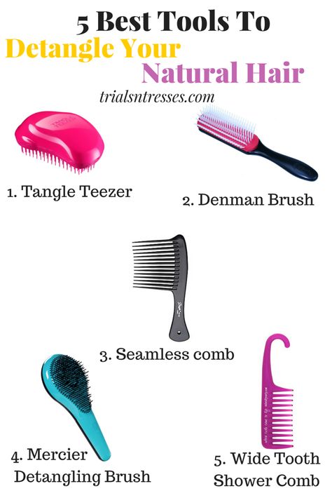 5 Best Tools To Help Detangle Natural Hair                                                                                                                                                     More Types Of Hair Brushes, Detangling Natural Hair, Natural Hair Care Tips, Types Of Hair, Hair Regimen, Glow Skin, Healthy Natural Hair, Healthy Hair Tips, Hair Brushes