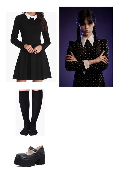 Adams Family Costume, Wednesday Addams Halloween, Wednesday Addams Outfit, Wednesday Costume, Wednesday Addams Dress, Wednesday Addams Costume, Wednesday Outfit, Addams Family Costumes, Classy Halloween Costumes