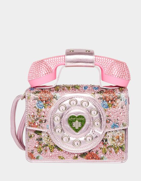 All Handbags | Crossbodies, Shoulder Bags, Clutches, Totes, Satchels & Kitsch – Betsey Johnson Betsey Johnson Phone Purse, Betsy Johnson Purses, Novelty Handbags, Betsey Johnson Clothes, Rhinestone Handbags, Betsey Johnson Handbags, Retro Phone, Popular Handbags, Bag Silver