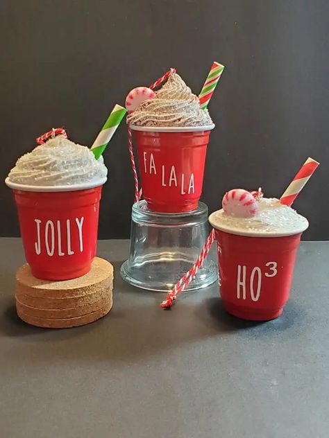 Candy Christmas Tree Ornaments Diy, Christmas Tree Ornaments 2022, Fake Hot Chocolate Craft, Hot Cocoa Ornament Diy, Christmas Diy Tree Ornaments, Coffee Cup Ornaments Diy, Candy Christmas Ornaments Diy, Food Ornaments Christmas Tree, Food Christmas Tree Ornaments