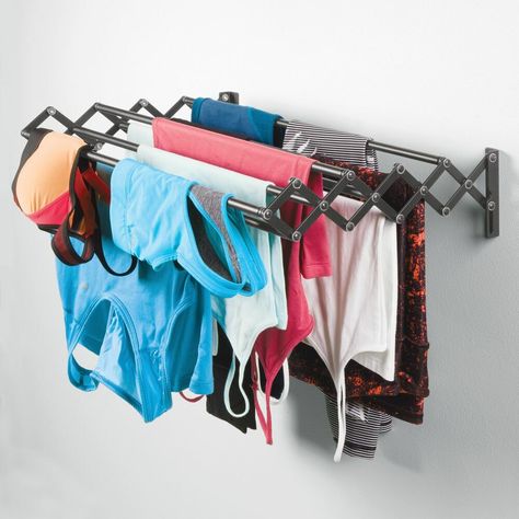 mDesign Metal Wall Mount Accordion Expandable Retractable Clothes Air Drying Rack - 8 Bars for Hanging Garments - Great for Laundry Room, Bathroom, Utility Area - Compact Fold Away EFFICIENT DRYING OPTIONS: Saves on energy by offering an air-drying option Bathroom Utility, Ironing Centers, Utility Area, Wall Mounted Drying Rack, Under Kitchen Sink Organization, Compact Laundry, Clothes Closet Organization, Laundry Room Bathroom, Drying Racks