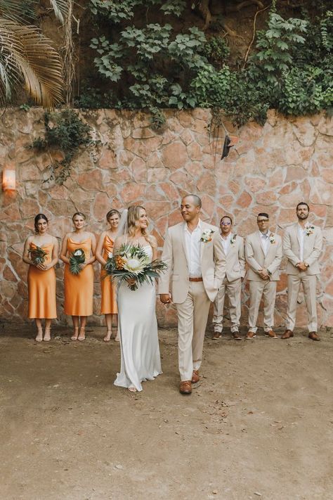 Tropical Destination Wedding At The Villa Amor Destination Bridesmaid Dresses, Wedding Party Groomsmen, Tropical Destination Wedding, Tropical Wedding Decor, Wedding Table Designs, Orchard Wedding, Summer Beach Wedding, Villa Wedding, Wedding Groomsmen