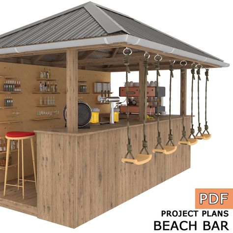 DIY Outdoor Open-air Bar, Backyard Party Pavilion, Beach Bar, Outdoor House, Party Bar Plan Digital Download Only - Etsy Custom Outdoor Bar Ideas, Small Backyard Bar Ideas, Grill Set Up Ideas Backyards, Outdoor Camper Setup, Outdoor Bar Ideas Backyards Diy, Outdoor Tiki Bar Ideas, Tiki Bar Backyard, Outdoor Bar Diy, Outside Bar Ideas