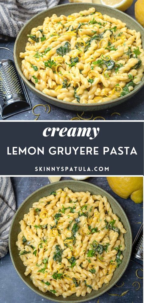 Lemon Thyme Pasta, Pasta With Gruyere Cheese, Gruyere Pasta Recipes, Crispy Artichoke Pasta, Gigli Pasta Recipes, Lemon Feta Pasta, Gruyere Cheese Recipes, Gruyere Pasta, Gruyere Recipes