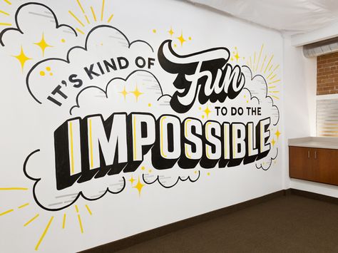 Just recently received some glorious photos of my most recent mural from my boy, Brian. He did an excellent job with the photos!  I also just began my full-time freelance career here in NYC so if y... Office Wall Graphics, Office Mural, Office Wall Design, School Murals, Typography Wall Art, Salou, Mural Design, Mural Wall Art, Boho Home