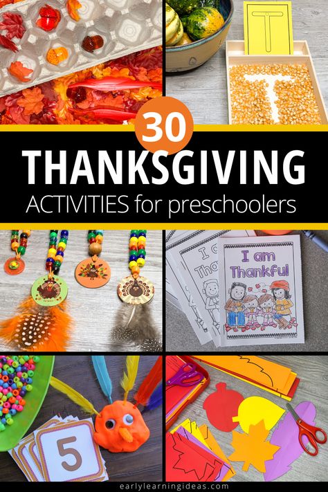 Check out this list of fun Thanksgiving activities for preschoolers. Your kids will love the hands-on learning activities, art ideas, book ideas, math, fine motor activities, sensory ideas, free printables, and more. Perfect for your Thanksgiving theme or turkey theme unit in your preschool or pre-k classroom in November. Thanksgiving Experiments Preschool, Thanksgiving Preschool Literacy, Thanksgiving Activities For One Year Old, November Art Activities For Preschoolers, November Light Table Ideas, Thanksgiving Sensory Activities Preschool, Thanksgiving Stem Activities Preschool, Easy Fall Preschool Activities, November Activities For Preschoolers