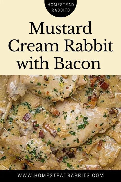 Mustard Cream Rabbit with Bacon | Homestead Rabbits Homestead Rabbits, Rabbit Stew Recipe, Easy Rabbit Recipe, Braised Rabbit, Fried Rabbit, Rabbit Recipe, Rabbit Recipes, Mustard Cream Sauce, Rabbit Stew