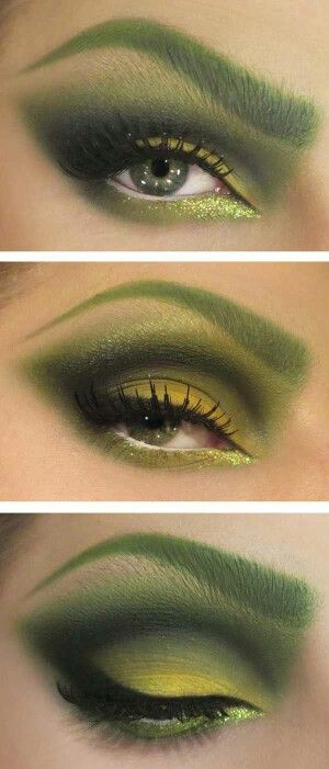 Poison Ivy Makeup-different shades of green and yellow Extreme Make-up, Poison Ivy Makeup, Carnaval Make-up, Train Costume, Poison Ivy Costume, Ivy Cosplay, Fantasy Make-up, Ivy Costume, Halloweenský Makeup