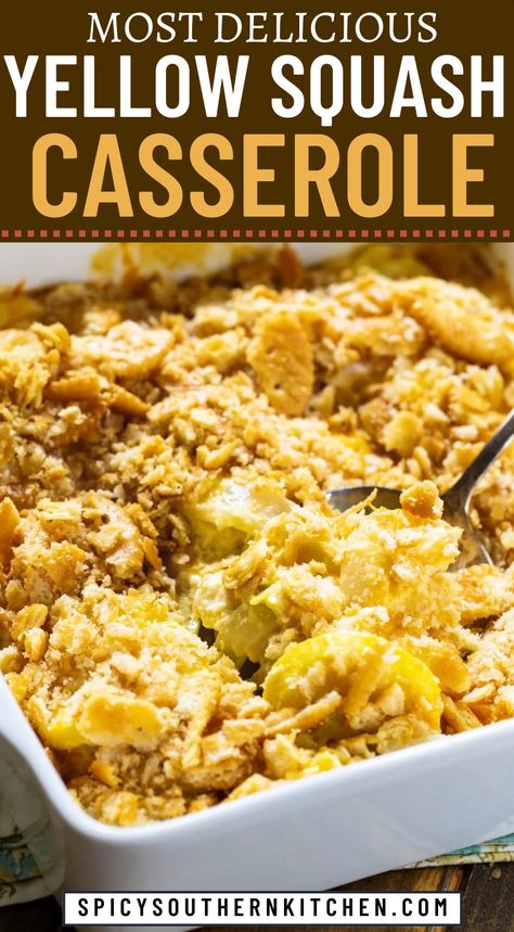 Yellow Squash Casserole is creamy and cheesy with a buttery Ritz cracker topping. Makes a great southern side dish. Squash Casserole Cheesy, Yellow Squash Casserole Ritz Crackers, Squash Casserole With Ritz Crackers, Easy Squash Casserole With Ritz Crackers, Best Squash Casserole Recipe, Cheesy Summer Squash Casserole, Squash Casserole With Bread Crumbs, Ritz Cracker Topping, Southern Squash Casserole