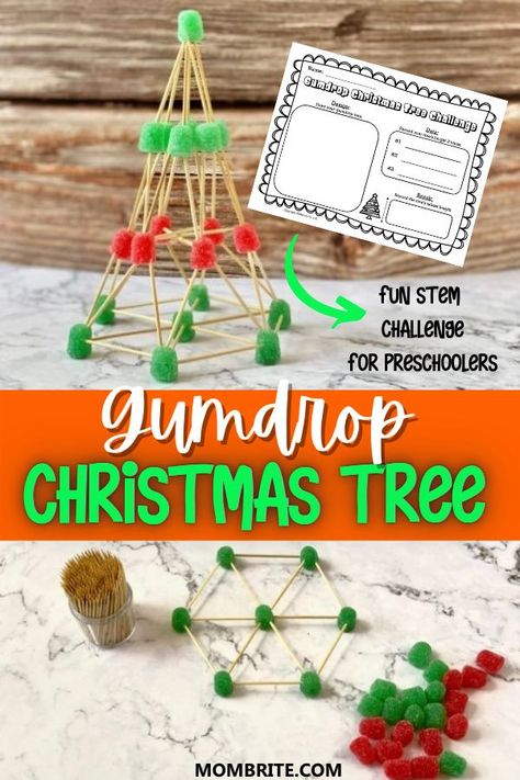 Another holiday-themed STEM challenge that is fun to do, this Gumdrop Christmas Tree STEM challenge comes with a printable activity sheet! Gumdrop Toothpick Stem, Stem Christmas Tree Building Challenge, Christmas Tree Stem Activities, Gumdrop Stem Activity, Christmas Tree Themed Party, Gingerbread House Stem Challenge, Gum Drop Christmas Tree, Gumdrop Christmas Tree, Christmas Stem Activities For Kids