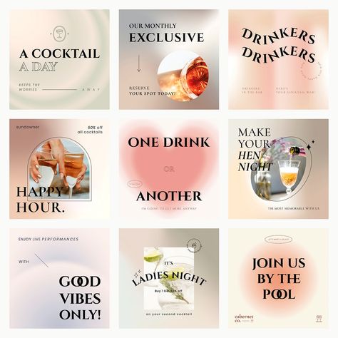 Bar Social Media Post Design, Bar Social Media, Business Drinks, Campaign Social Media, Gradient Template, Social Bar, Social Media Content Planner, Advertising Ideas, App Interface Design