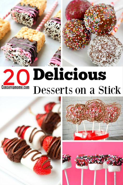 This round up of 20 delicious Desserts on a Stick is so fantastic you won't know which one to make first. Whichever one you choose, you'll pick a winner! Desserts On A Stick Parties Food, Brownie Skewers Dessert Kabobs, Desert On A Stick, Desert Skewers, Sweet Skewers, Kabobs For Party, Desserts On A Stick, Brownie Kabobs, Dessert On A Stick