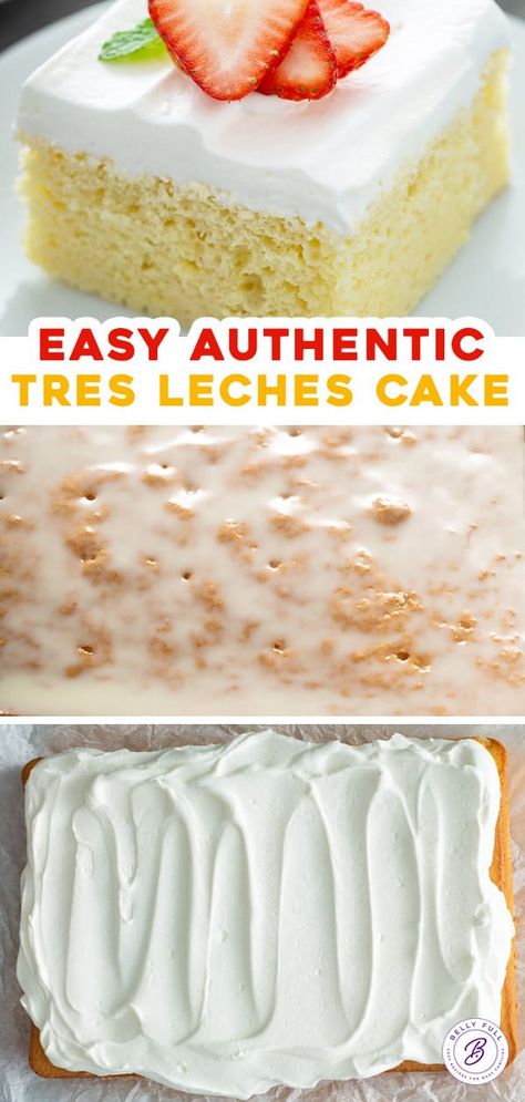 This is the best authentic Tres Leches Cake recipe! A light sponge cake soaked in three different types of milk making it sweet, ultra moist, and crazy delicious. There’s nothing quite like this easy traditional Mexican dessert! Mexican Baking, Tres Leches Cake Recipe Authentic, Enchanted Kitchen, Dessert Mexican, Tri Lece, Traditional Mexican Desserts, Whipped Cream And Strawberries, Mexican Cake, Cream And Strawberries