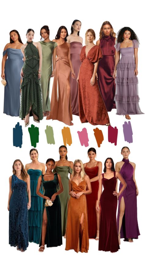 Created by sydsodo on Shuffles Fall Bridesmaids Dresses, Jewel Tone Bridesmaid, Bridesmaid Dress Color Schemes, Jewel Tone Dress, Jewel Tone Color Palette, Wedding Color Pallet, Fall Bridesmaids, Fall Bridesmaid Dresses, Bridal Party Outfit