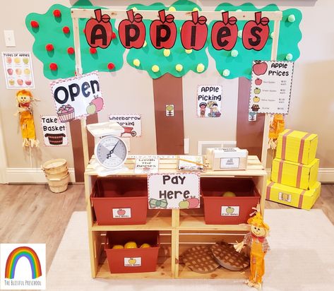 Apple Tree Dramatic Play, September Dramatic Play, September Dramatic Play Preschool, Dramatic Play Tree Study, Apple Market Dramatic Play, Apple Farm Dramatic Play, September Dramatic Play Center, Apple Orchard Classroom Theme, Apple Picking Dramatic Play