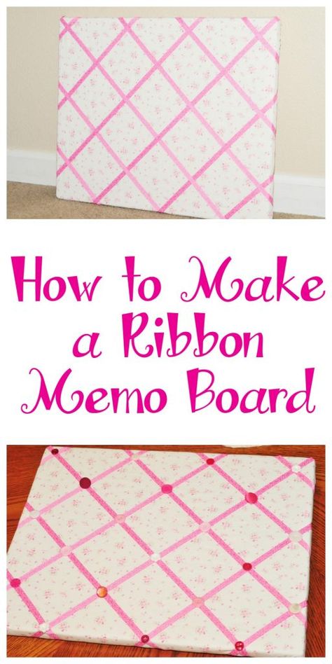 How to Make a Ribbon Memo Board! - Sippy Cup Mom OUT OF A PAINTING CANVAS THAT HAS A WOODEN FRAME Ribbon Memo Board, Fabric Memo Boards, Ribbon Boards, Diy Bulletin Board, Jewerly Organizer, Memory Board, Picture Boards, Sippy Cups, Memo Boards