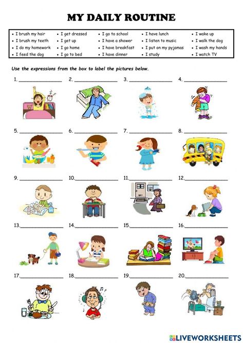 Esl Daily Routines, Daily Routine Activities Worksheets, Daily Routine Worksheet For Kids, My Daily Routine Worksheet, Daily Activities Worksheet, Worksheet Activities For Kids, Daily Routine Exercise, Daily Activities For Kids, Daily Routine For Kids