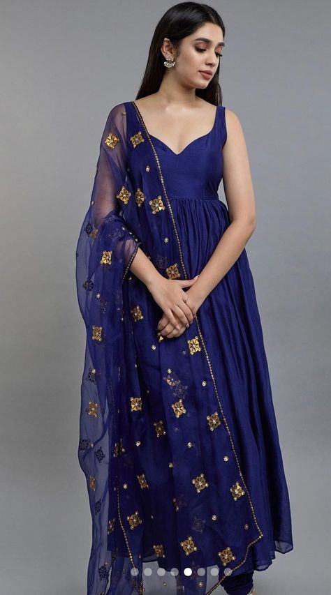 Anarkali Dress Pattern Sleeveless, Sleeveless Anarkali Designs, Anarkali Dress Sleeveless, Sleeveless Anarkali Suits, Satin Anarkali Suits, Sleeveless Anarkali Dress, Satin Anarkali Dress, Blue Indian Dress, Sleeveless Anarkali