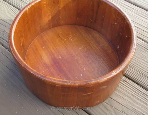 Wooden Salad Bowl Repurposed, Wooden Bowls Decor Ideas, Baked Calamari, Wooden Bowls Diy, Wooden Bowls Decor, Thrift Diy, Shallow Shelves, Basket Makeover, Vintage Thrift Stores