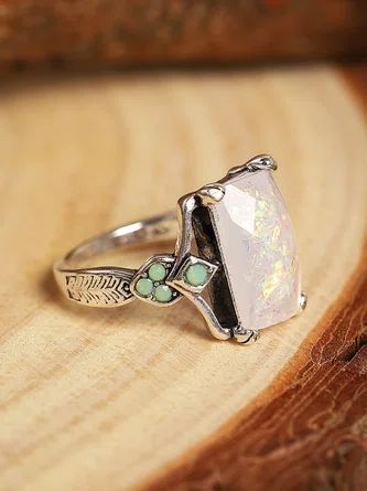 Cheap Accessories, Fashion Accessories Online for Sale - roselinlin | roselinlin Antique Silver Rings, Vintage Silver Rings, Square Rings, Silver Band Ring, Jewelry Inspo, White Opal, Opal Jewelry, Pretty Jewellery, Opal Rings