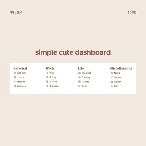 simple notion dashboard neutral colors #crmno Simple Notion Dashboard, Notion 2024, Minimalist Notion, Personal Notion, Notion Template For Work, Colors Template, Notion Header, Notion Inspo, Notion Aesthetic