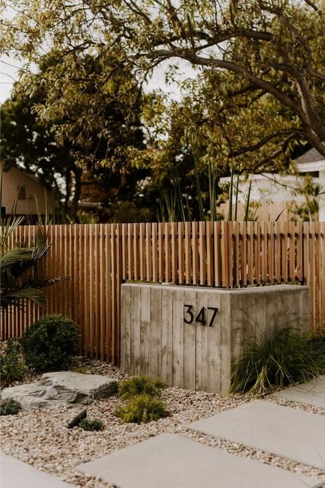 Coastal Landscape Design, Budget Curb Appeal, Formed Concrete, Curb Appeal Ideas, Board Formed Concrete, House Fence Design, Landscape Designers, Front Yard Fence, Cedar Fence