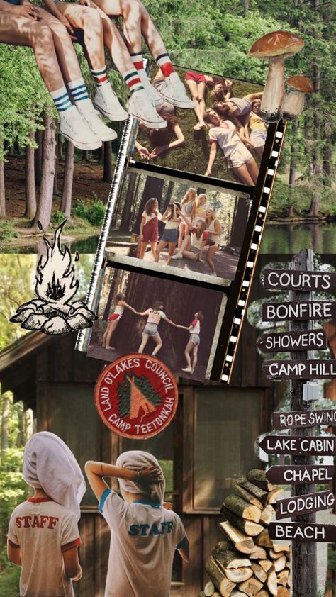 Summer Camp Nostalgia Aesthetic, Summer Camp Moodboard, Slasher Summer Movies, Summer Camp Vintage, 70s Summer Camp Aesthetic, Retro Summer Camp Aesthetic, 70s Camping Aesthetic, Vintage Summer Camp Aesthetic, English Moodboard